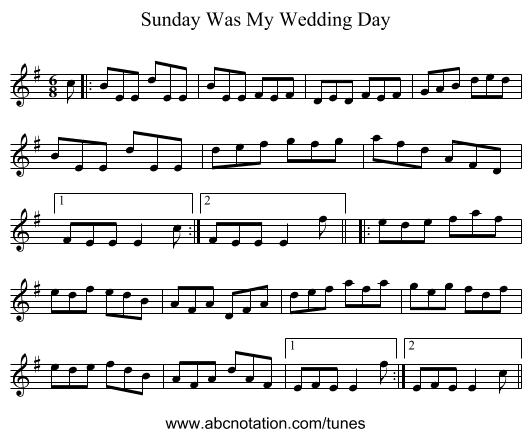 Sunday Was My Wedding Day - staff notation