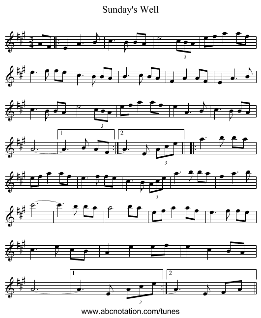 Sunday's Well - staff notation