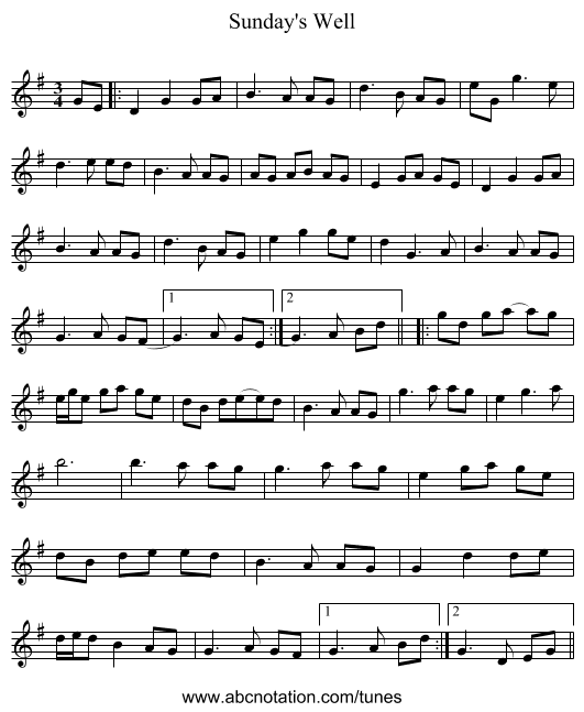 Sunday's Well - staff notation