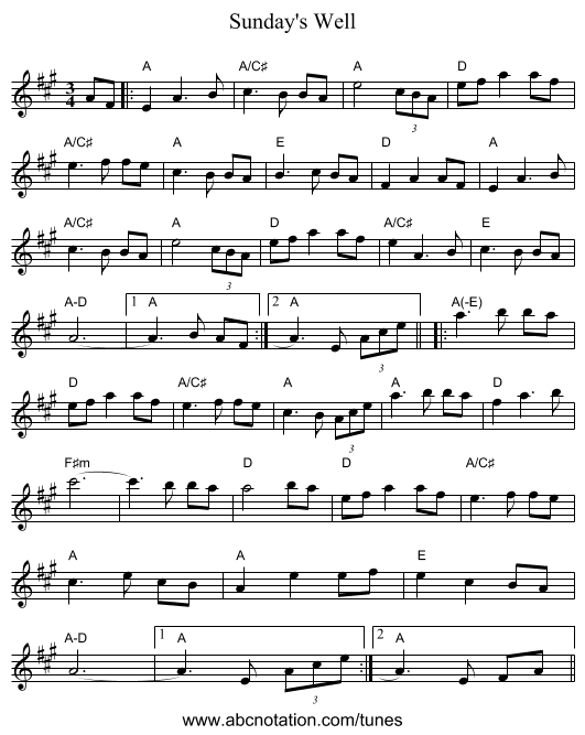 Sunday's Well - staff notation