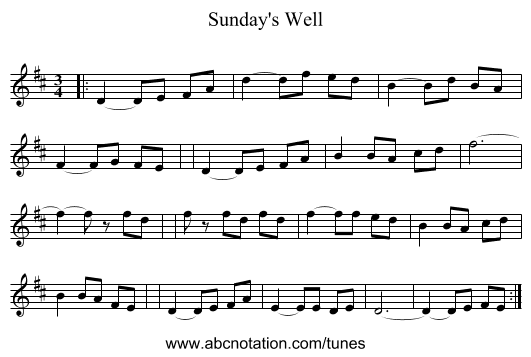 Sunday's Well - staff notation