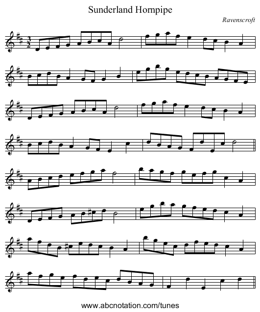 Sunderland Hornpipe - staff notation