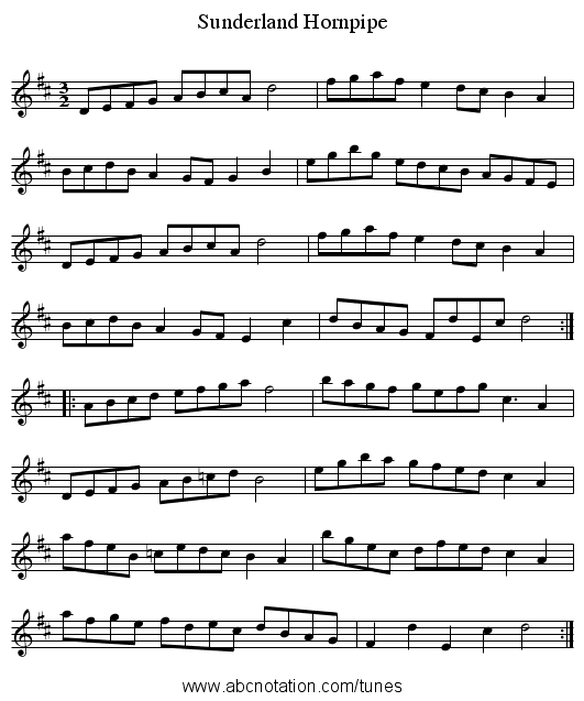 Sunderland Hornpipe - staff notation