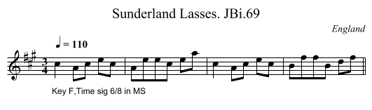 Sunderland Lasses. JBi.69 - staff notation