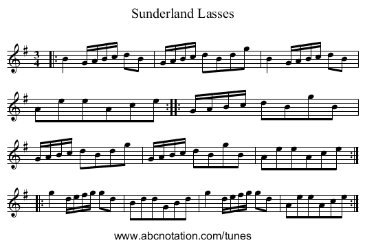 Sunderland Lasses - staff notation