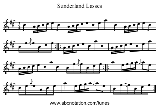 Sunderland Lasses - staff notation