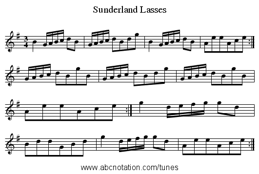 Sunderland Lasses - staff notation