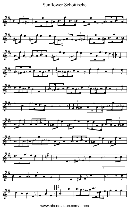 Sunflower Schottische - staff notation