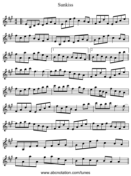 Sunkiss - staff notation
