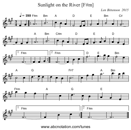 Sunlight on the River [F#m] - staff notation