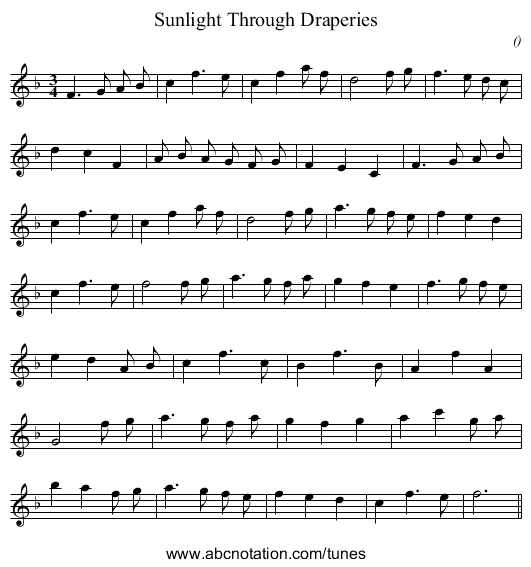 Sunlight Through Draperies - staff notation