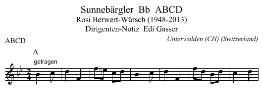 Sunnebärgler  Bb  ABCD - staff notation