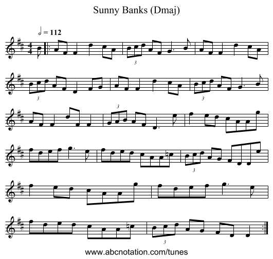 Sunny Banks (Dmaj) - staff notation