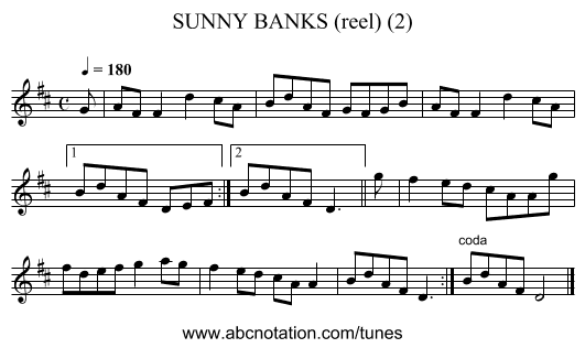 SUNNY BANKS (reel) (2) - staff notation