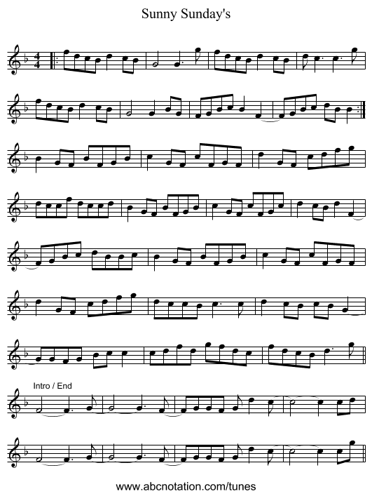 Sunny Sunday's - staff notation