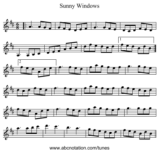 Sunny Windows - staff notation