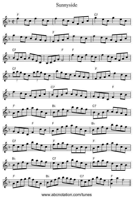 Sunnyside - staff notation