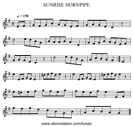 SUNRISE HORNPIPE - staff notation