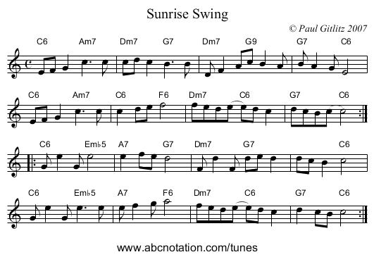 Sunrise Swing - staff notation