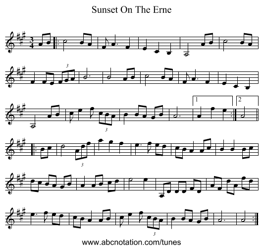 Sunset On The Erne - staff notation