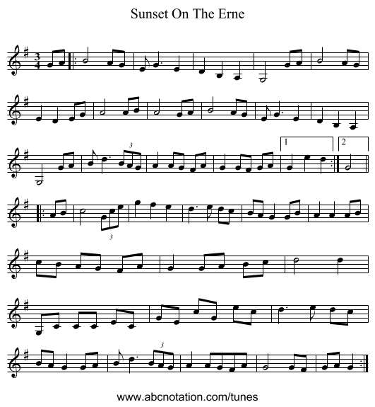 Sunset On The Erne - staff notation