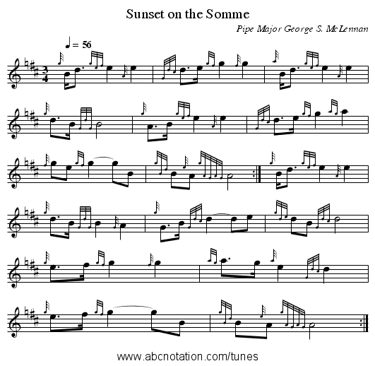 Sunset on the Somme - staff notation