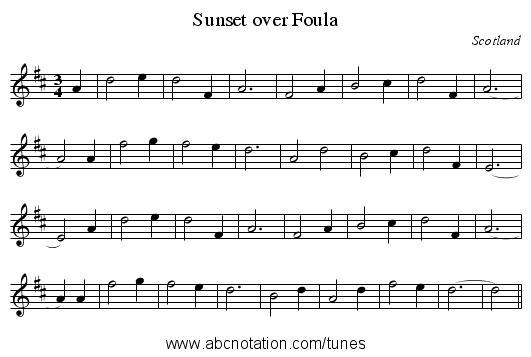 Sunset over Foula - staff notation