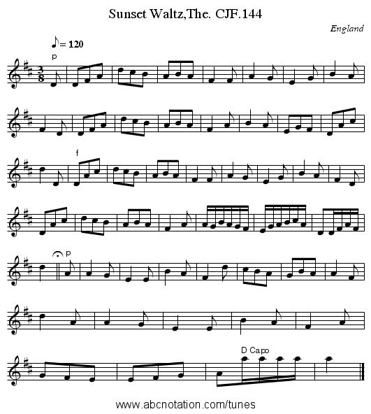 Sunset Waltz,The. CJF.144 - staff notation