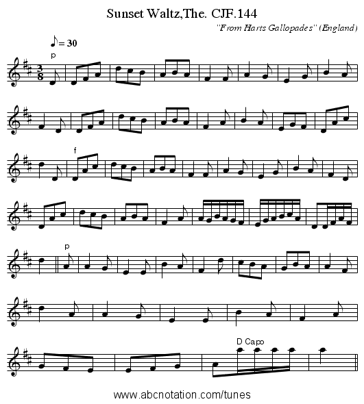 Sunset Waltz,The. CJF.144 - staff notation