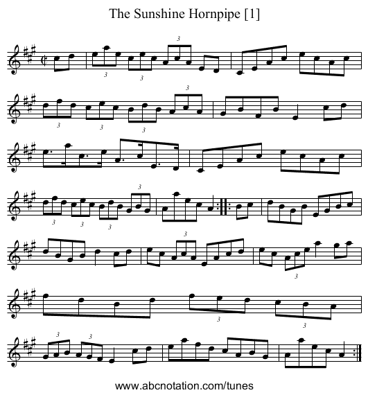 Sunshine Hornpipe [1], The - staff notation