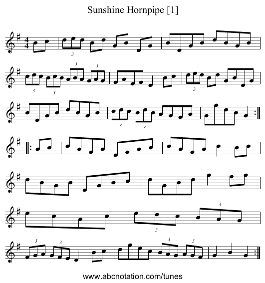 Sunshine Hornpipe [1] - staff notation
