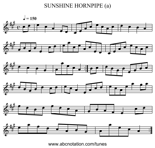 SUNSHINE HORNPIPE (a) - staff notation