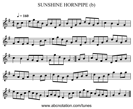 SUNSHINE HORNPIPE (b) - staff notation