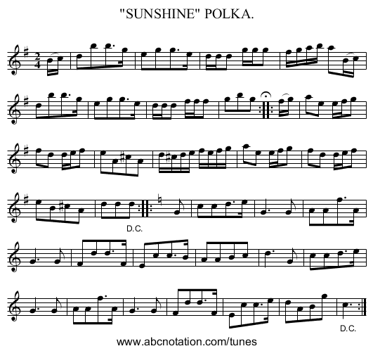 SUNSHINE POLKA. - staff notation