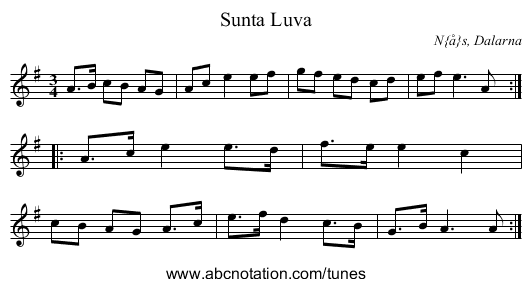Sunta Luva - staff notation