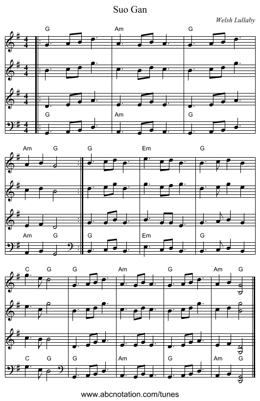 Suo Gan - staff notation