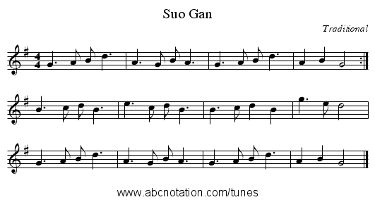 Suo Gan - staff notation