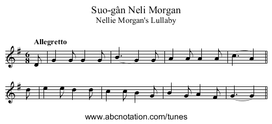 Suo-gân Neli Morgan - staff notation