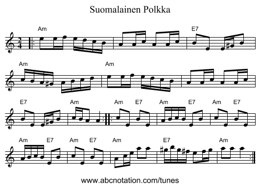 Suomalainen Polkka - staff notation