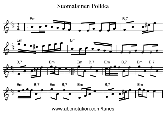 Suomalainen Polkka - staff notation