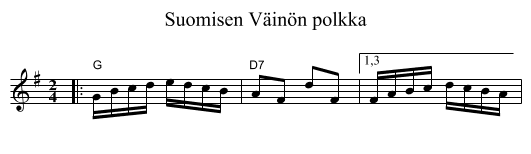 Suomisen V&auml;in&ouml;n polkka - staff notation