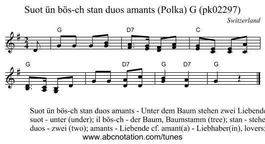 Suot ün bös-ch stan duos amants (Polka) G (pk02297) - staff notation
