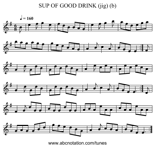 SUP OF GOOD DRINK (jig) (b) - staff notation