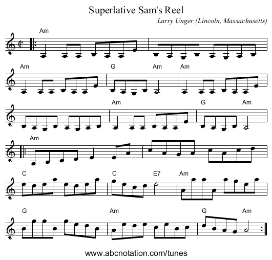 Superlative Sam's Reel - staff notation
