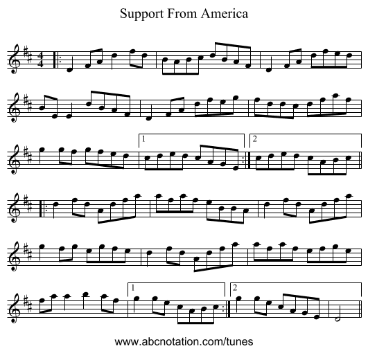 Support From America - staff notation