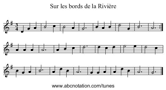 Sur les bords de la Rivière - staff notation