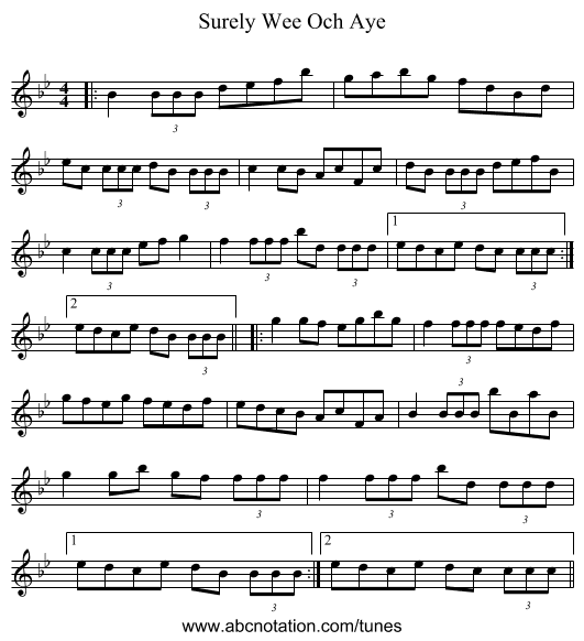 Surely Wee Och Aye - staff notation