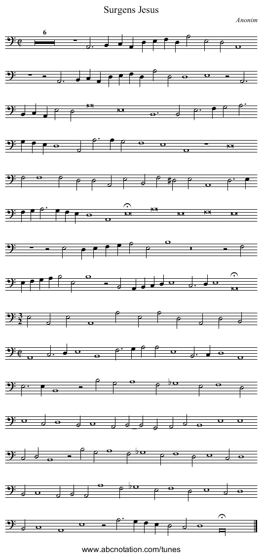 Surgens Jesus - staff notation