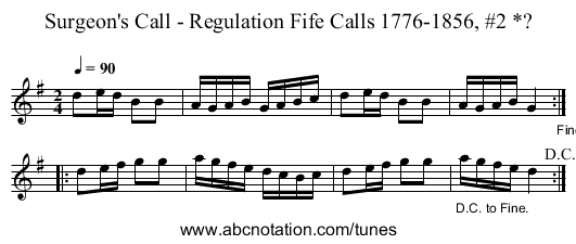 Surgeon's Call - Regulation Fife Calls 1776-1856, #2 *? - staff notation