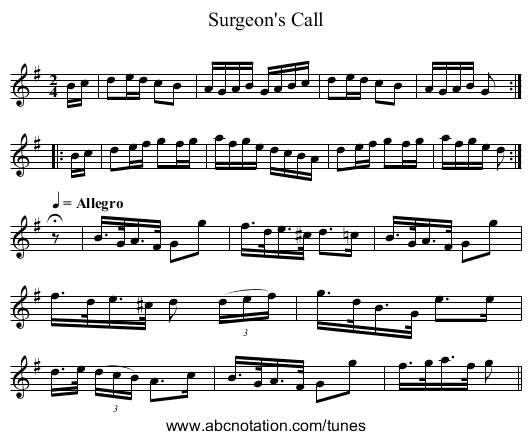 Surgeon's Call - staff notation